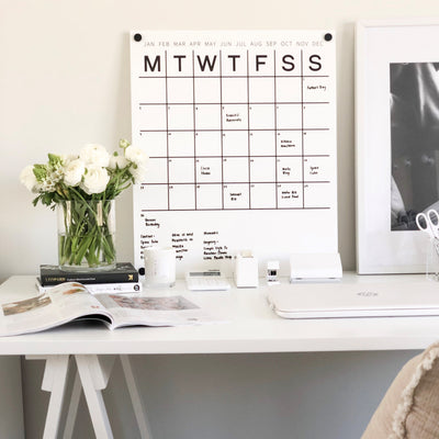 White reusable dry erase wall calendar planner 