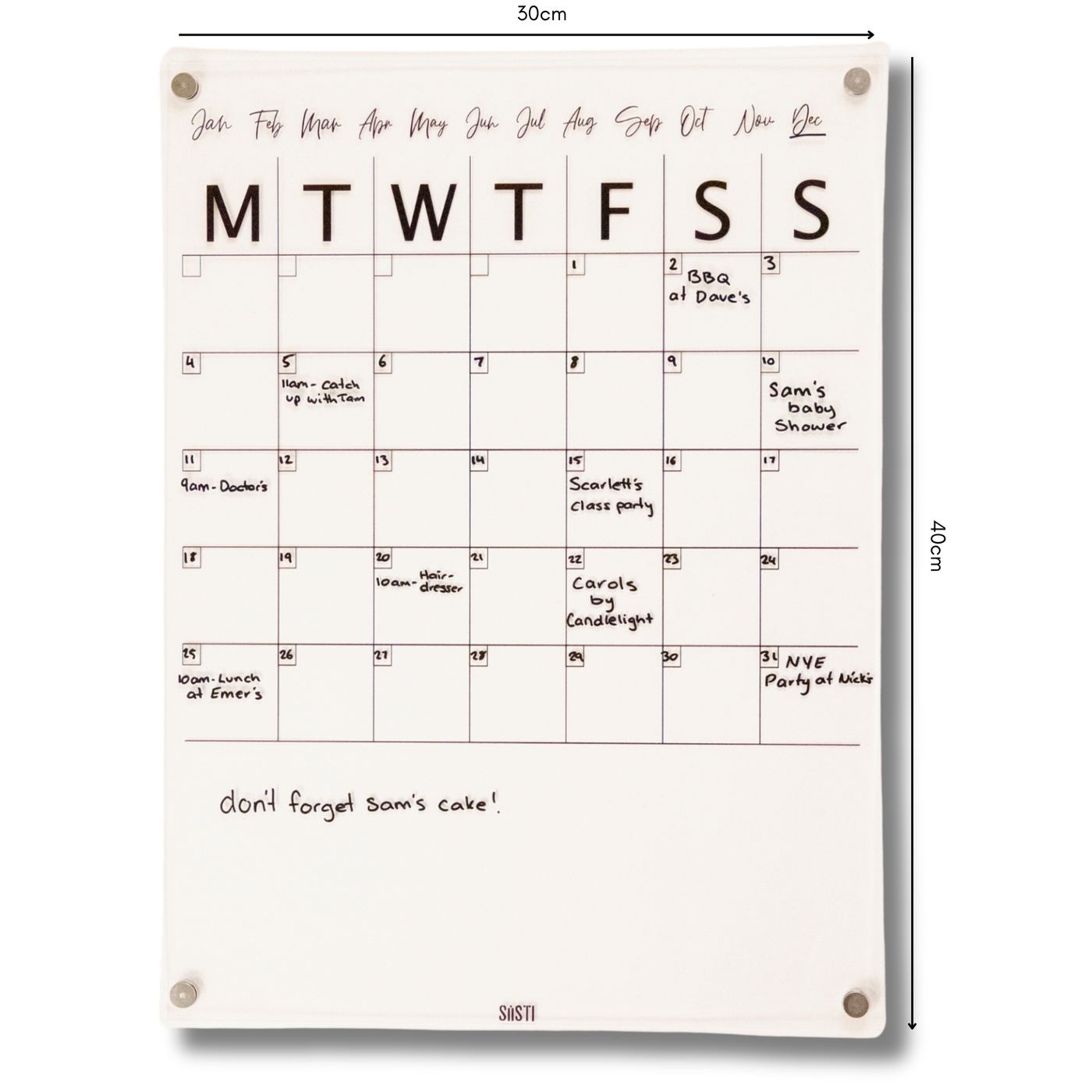 Acrylic | Magnetic | Portrait | Monthly Calendar with Notes | CLEAR
