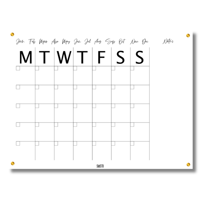 Acrylic | Magnetic | Landscape | Monthly Planner with Notes Section | CLEAR