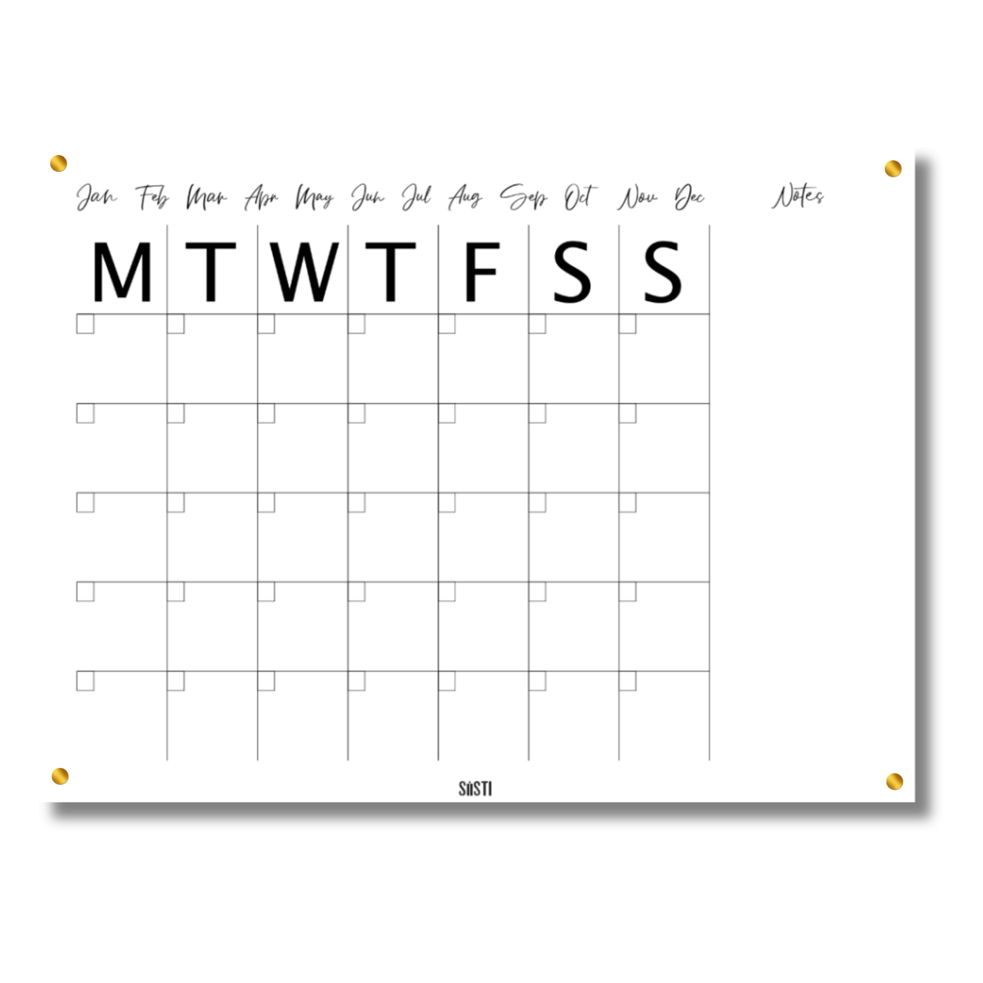 Acrylic | Magnetic | Landscape | Monthly Planner with Notes Section | CLEAR