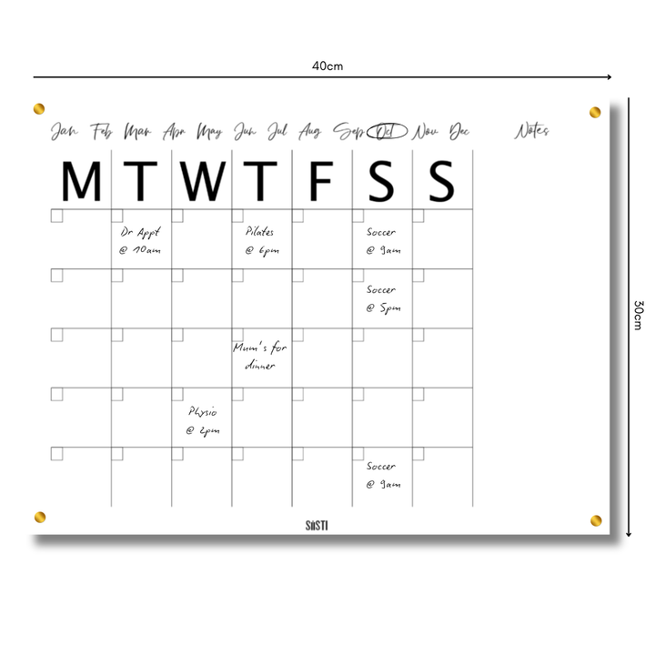 Acrylic | Magnetic | Landscape | Monthly Planner with Notes Section | CLEAR