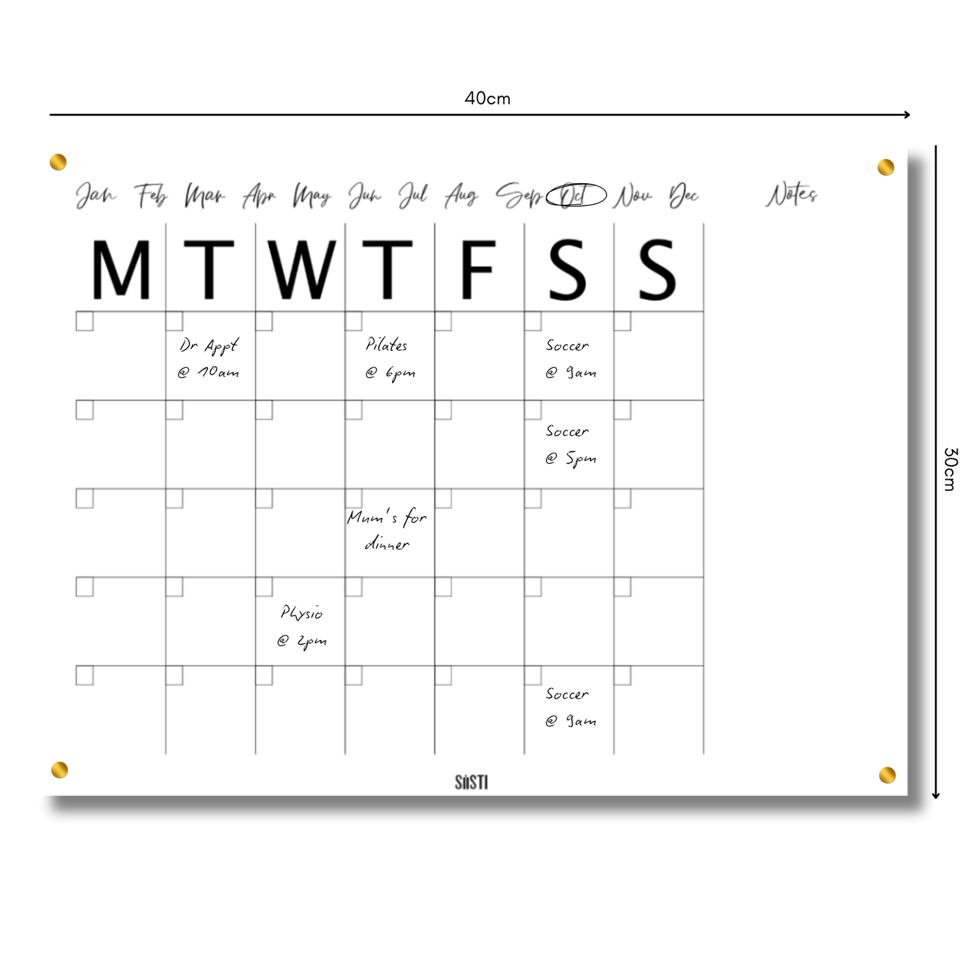 Acrylic | Magnetic | Landscape | Monthly Planner with Notes Section | CLEAR