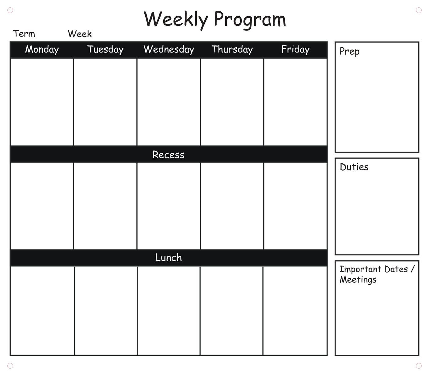 IMPERFECT - Oversized Weekly Program Planner - CLEAR