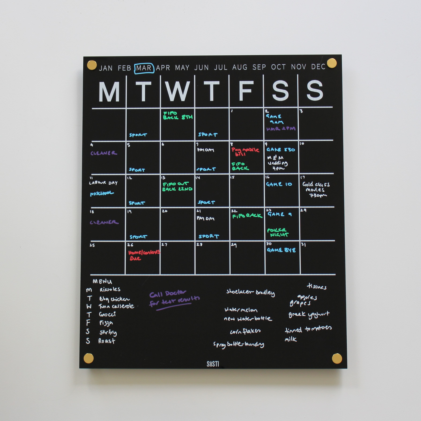 Acrylic | Monthly | Wall Planner with Notes