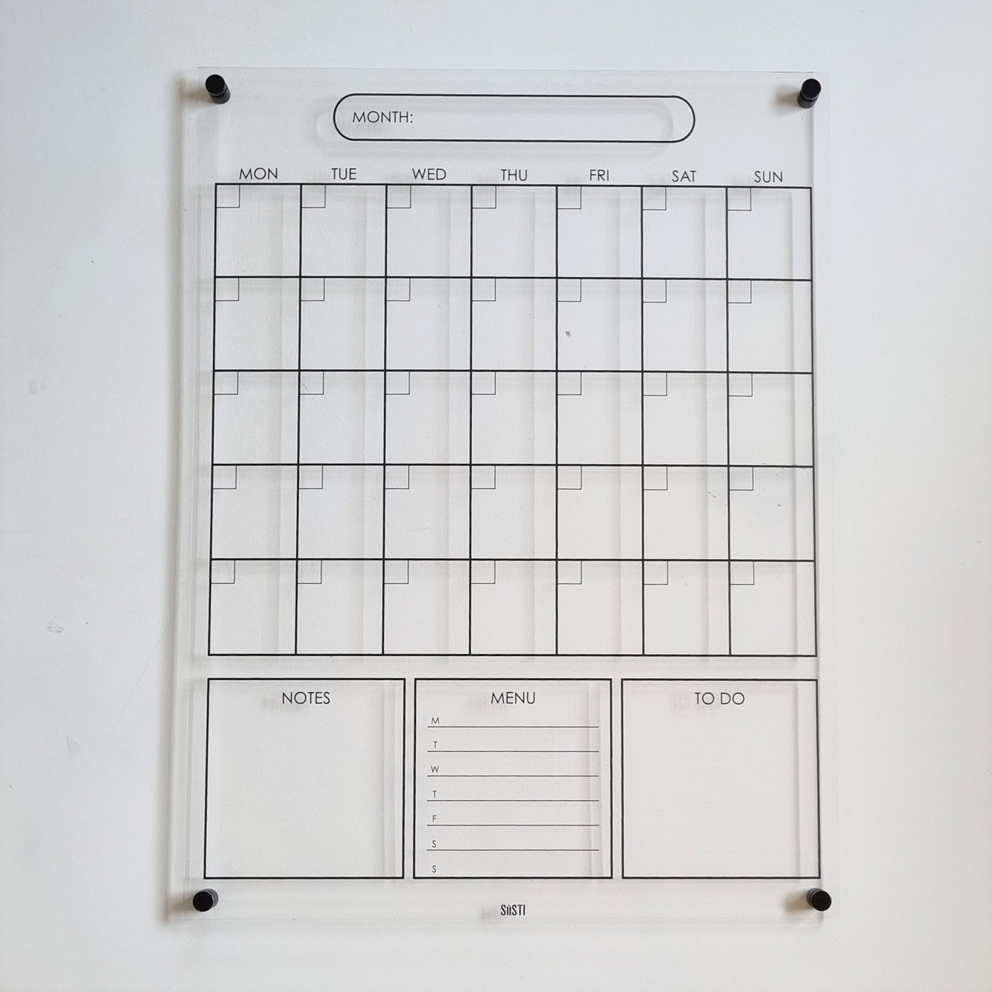 Acrylic Reusable Wall Calendar Planner in Black Print