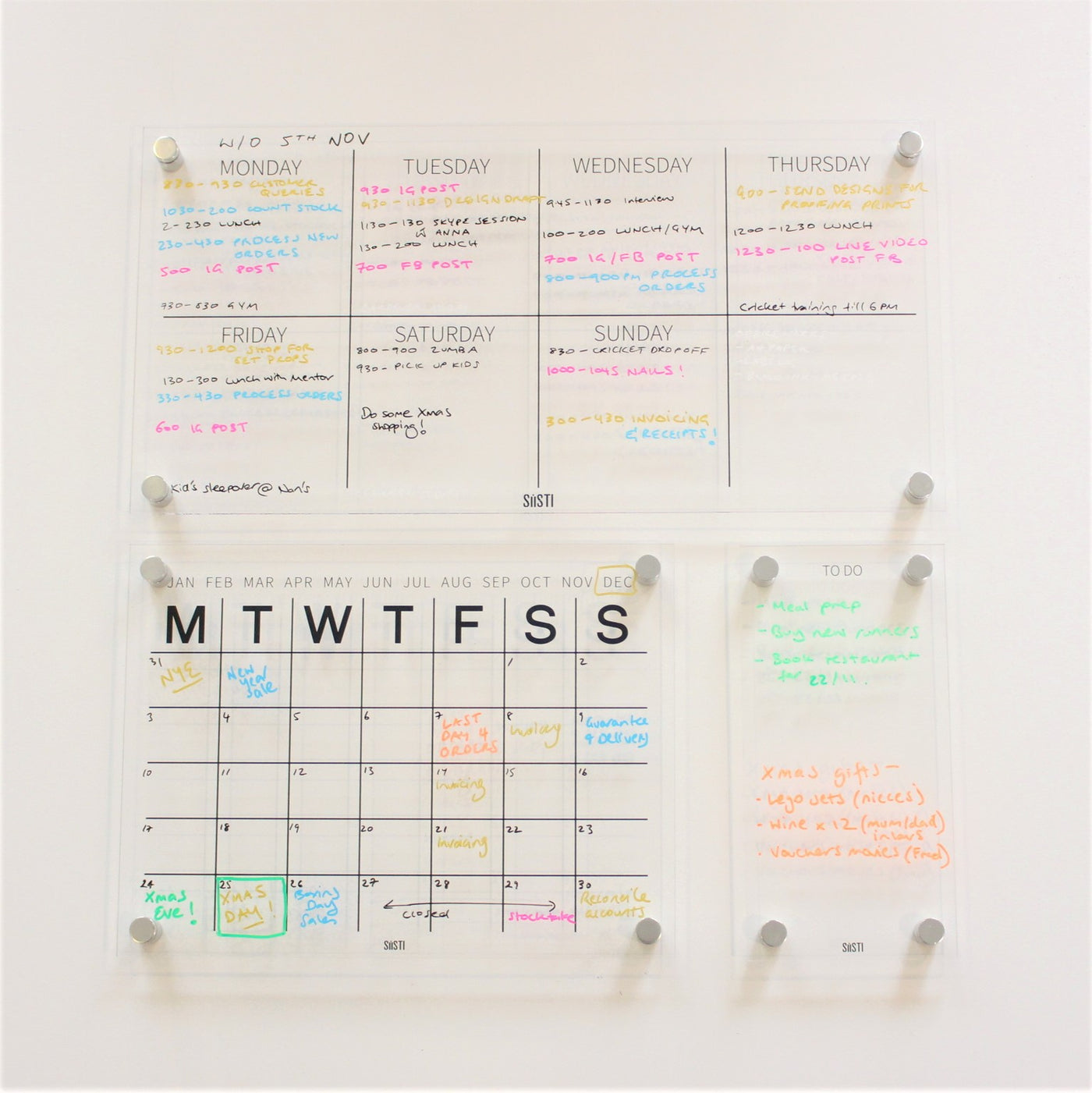 acrylic planning system with weekly wall planner