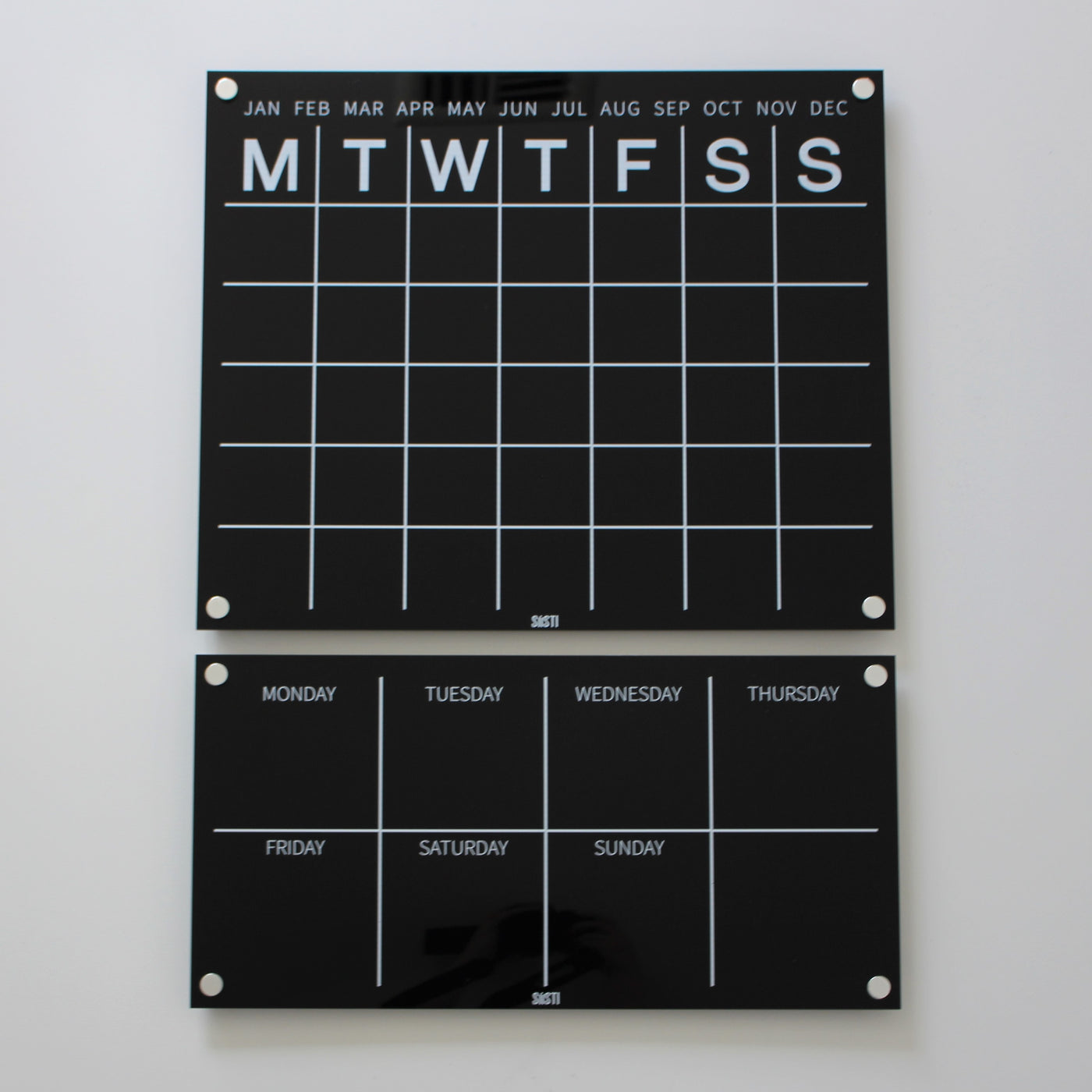 Black and white acrylic perpetual monthly wall calendar