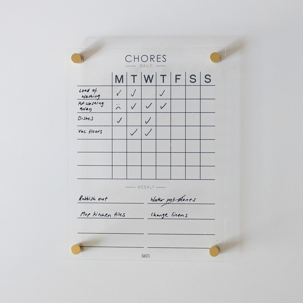 Clear acrylic weekly chore chart planner