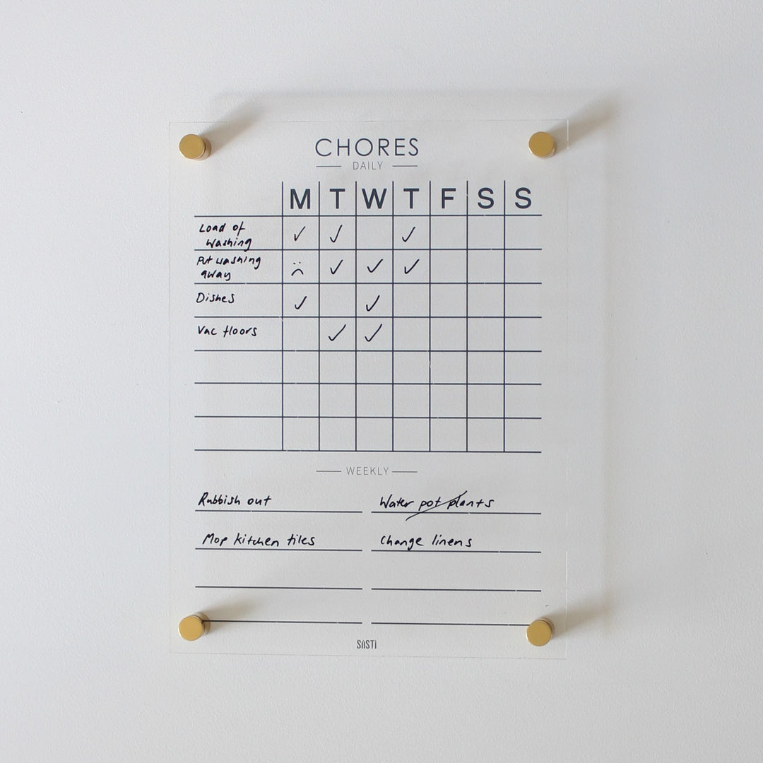 Clear acrylic weekly chore chart planner