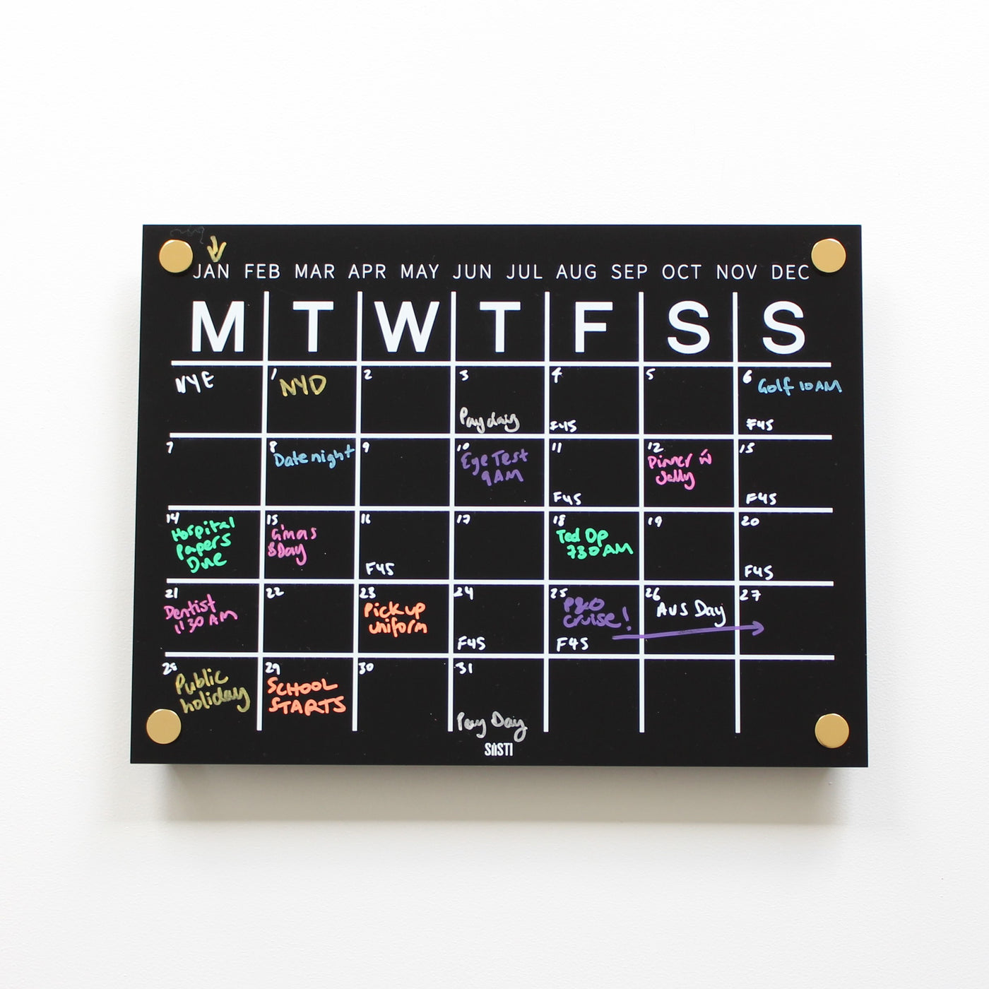 Siisti Acrylic Wall Calendar Planner filled in