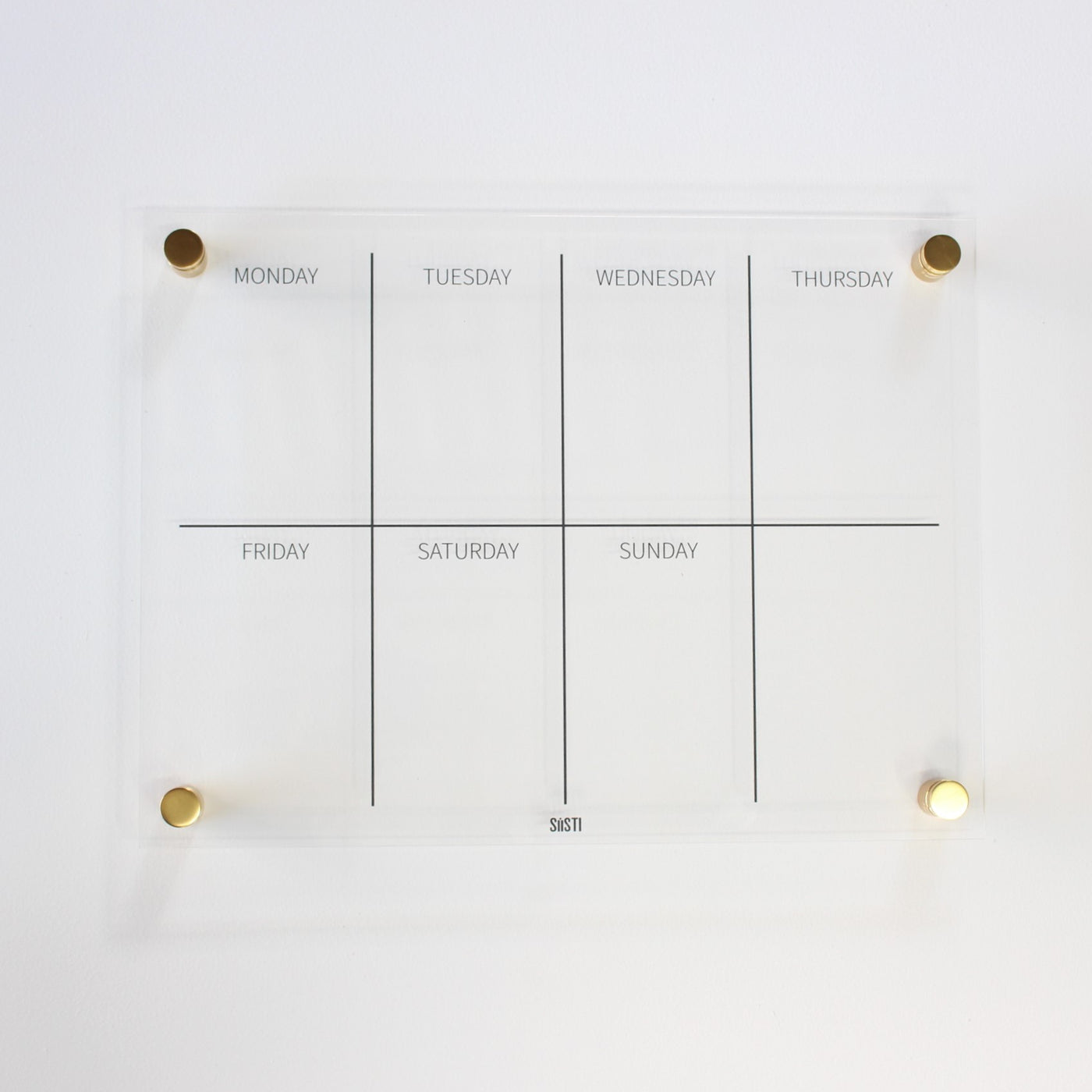 acrylic weekly wall planner with gold mounts