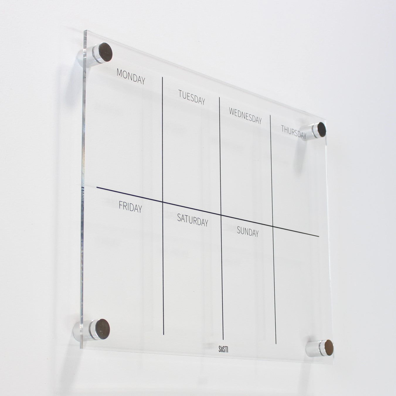 acrylic weekly wall planner with silver mounts