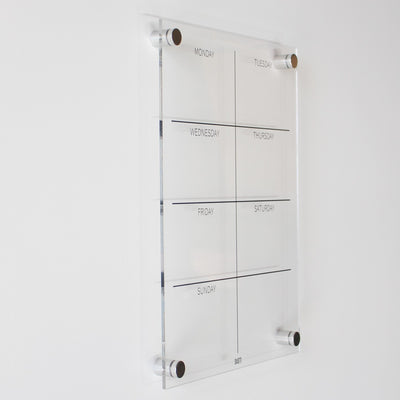 acrylic weekly wall planner with silver mounts